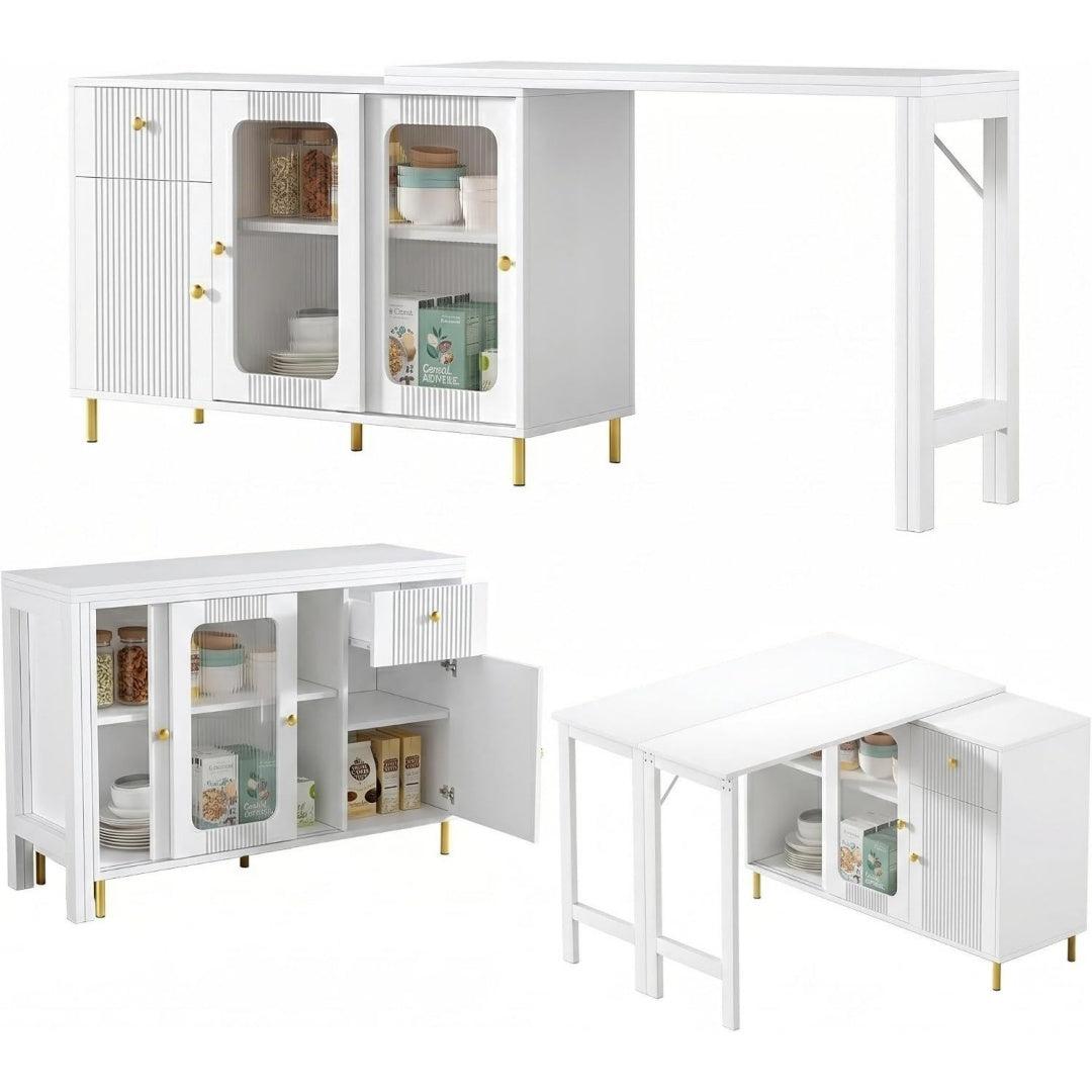Eine klappbare Konstruktion praegt das Sideboard