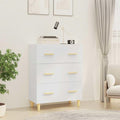 Das Sideboard zeigt 3 Schubladen in Weiss