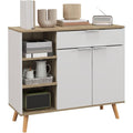 Sanft schliessende Fronten und Holzbeine an dem Sideboard