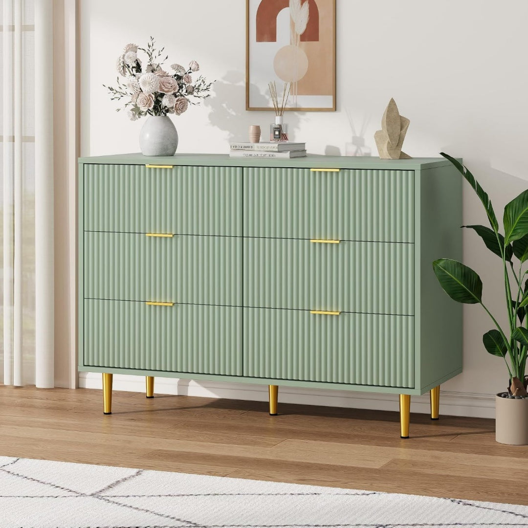 Sideboard mit beschichteten Flaechen, 6 Schubladen und goldfarbenen Griffen