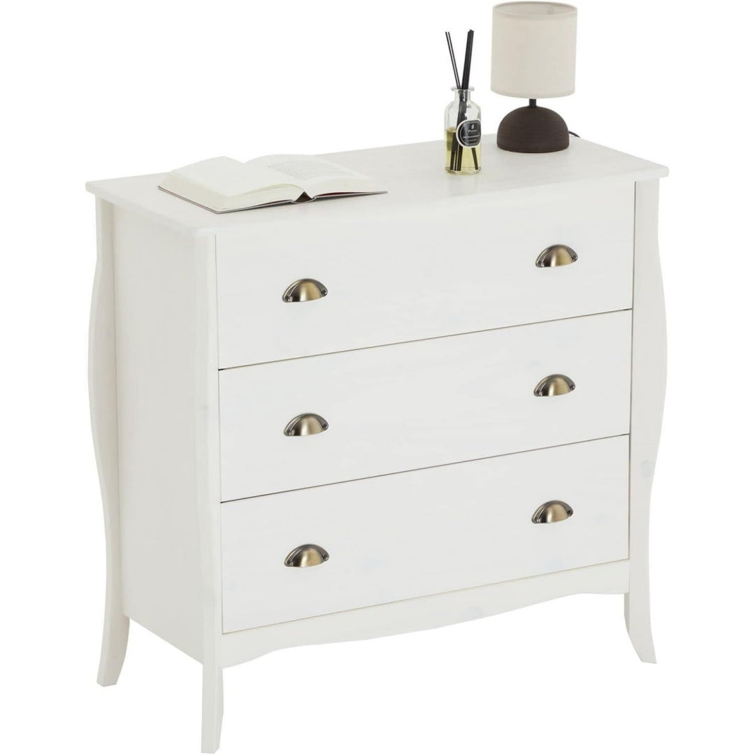 Sideboard aus Metall zeigt 3 Schubladen