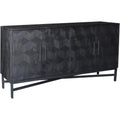Ein Metallgestell an dem Sideboard aus Metall und Mangoholz