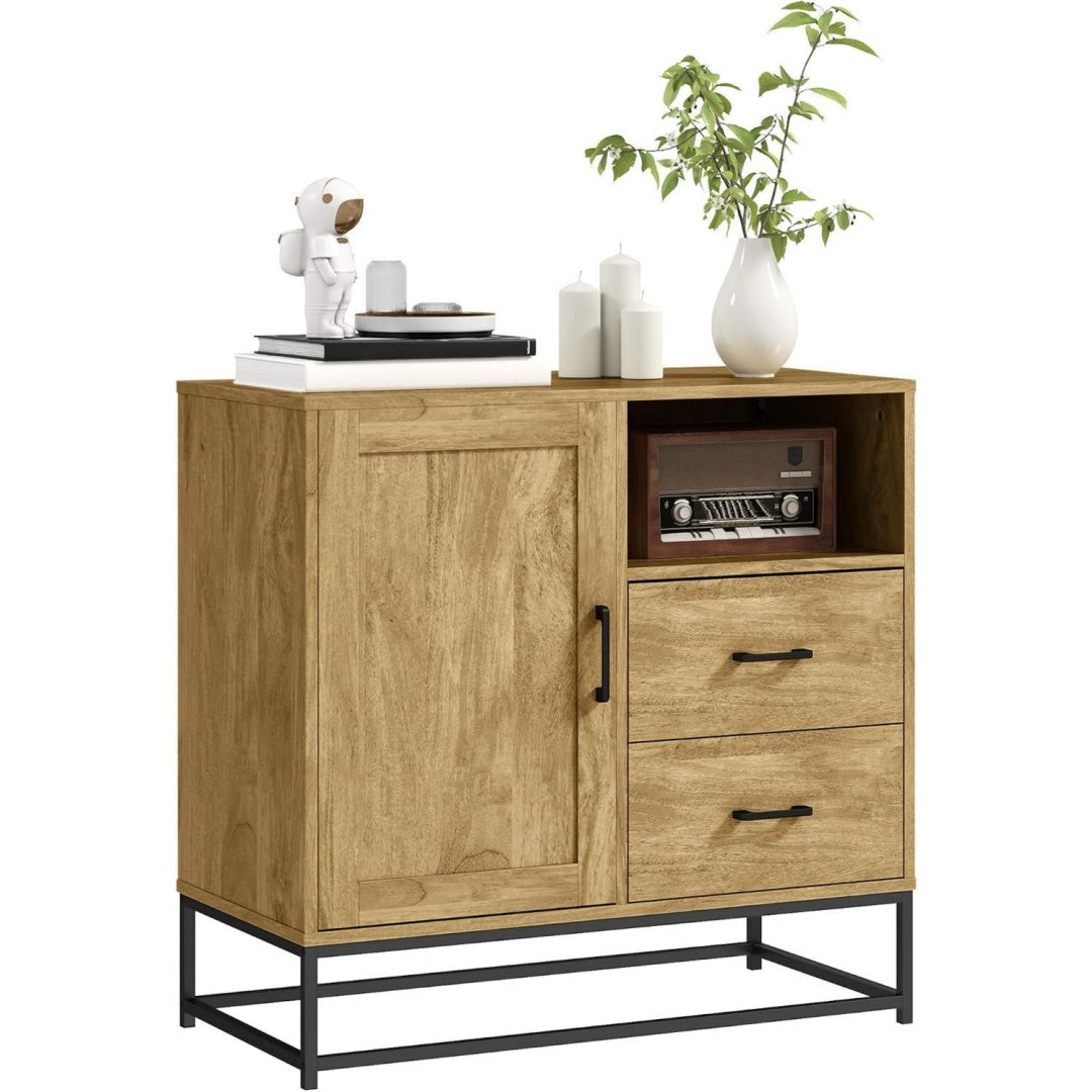 2 Schubladen und ein Metallgestell an dem Sideboard