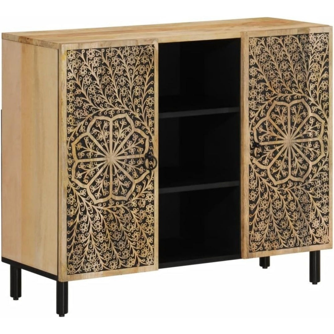 Das Sideboard misst 90 x 33 x 75 cm in Naturbraun